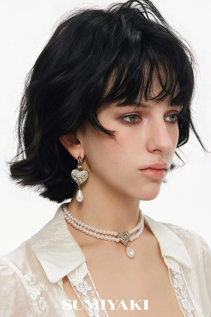 Double Layer Embossed Heart Pearl Necklace
