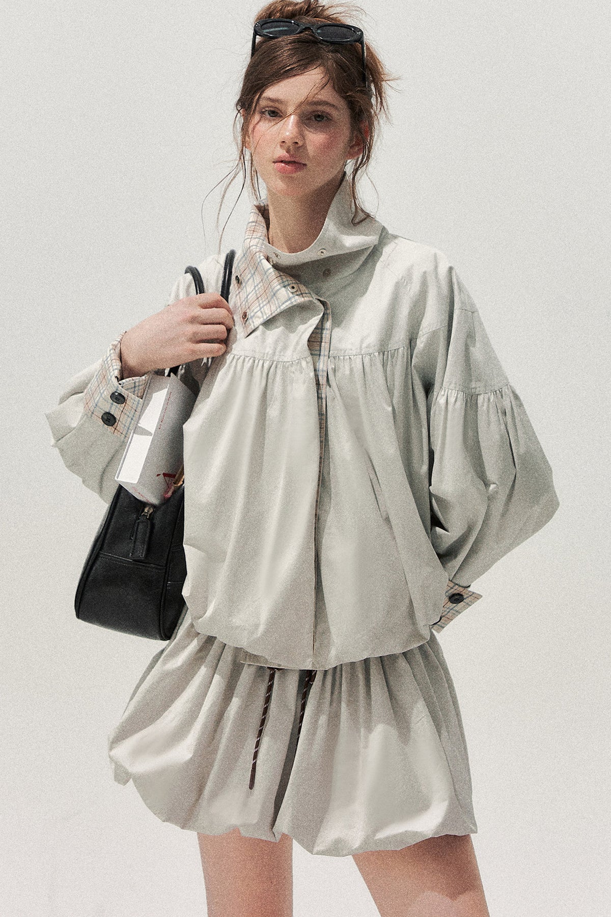 Plaid Trench Coat and Skirt Set-Up