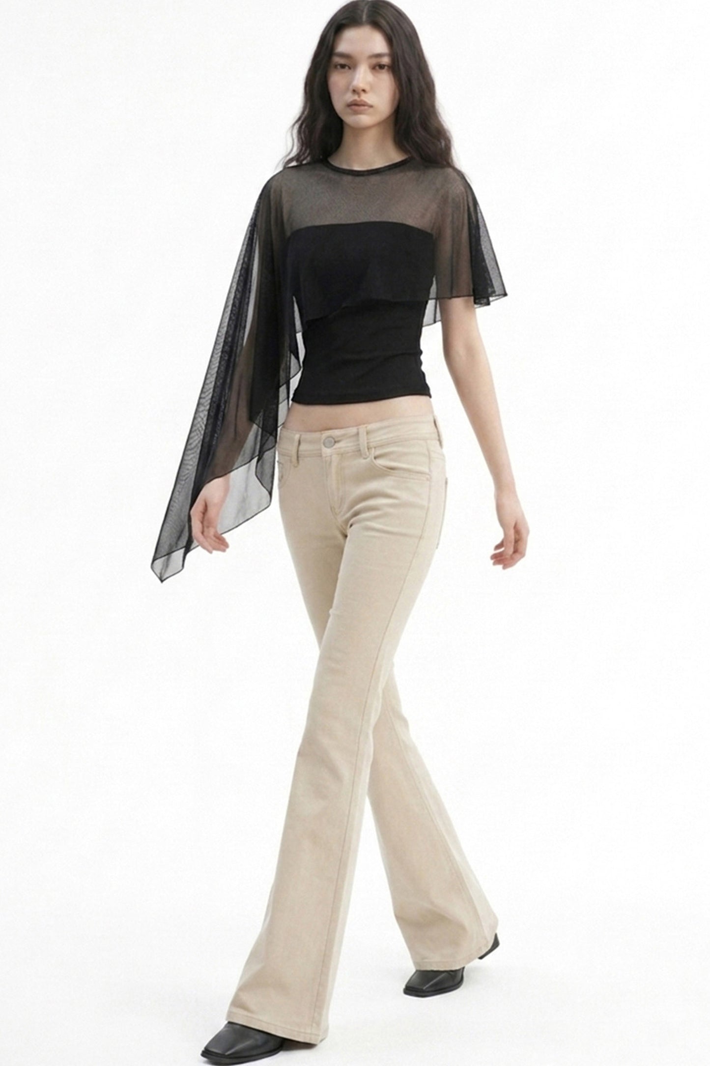 Low-Waist Flared Long Pants