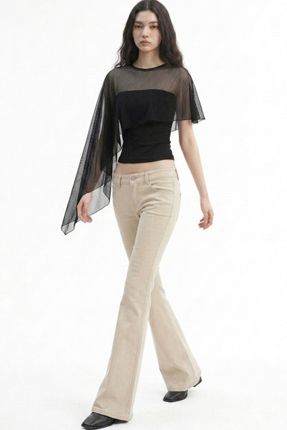Low-Waist Flared Long Pants