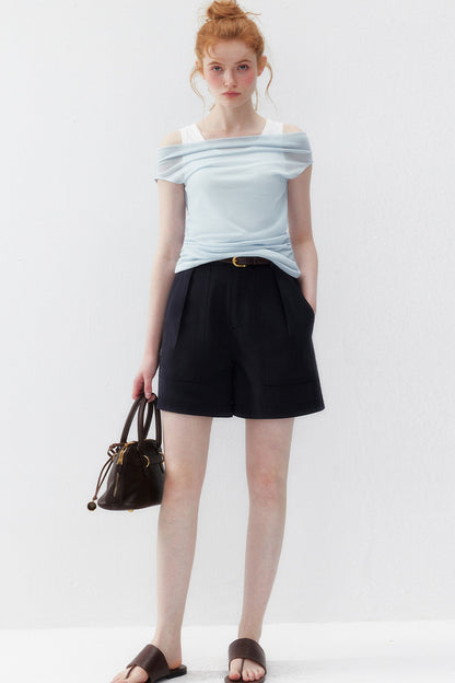 French One-Shoulder Contrasting Color Camisole