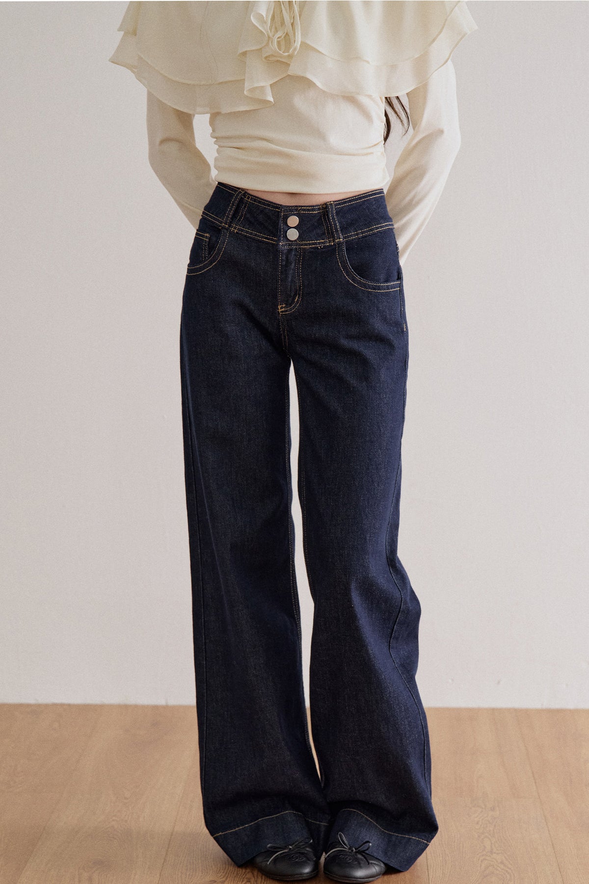 High Waist Double Button Jeans