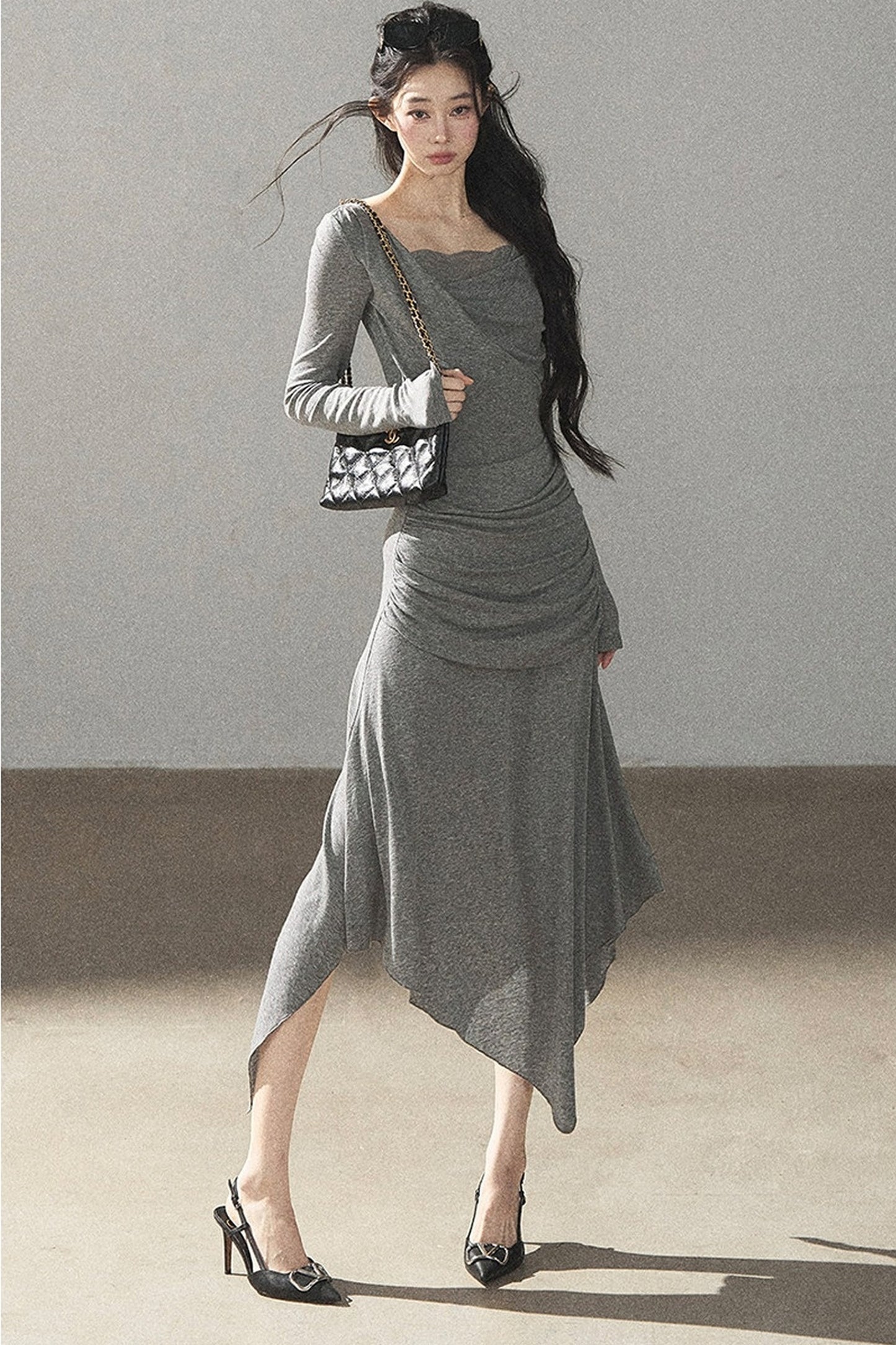 Irregular Knit Lace Dress