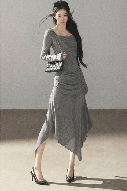 Irregular Knit Lace Dress