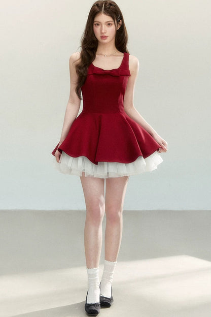 Vintage Red Bow Puff Dress