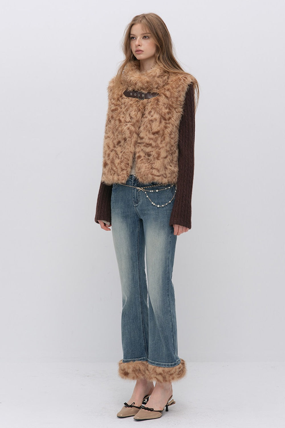 Detachable Frayed Hem Washed Flared Jeans