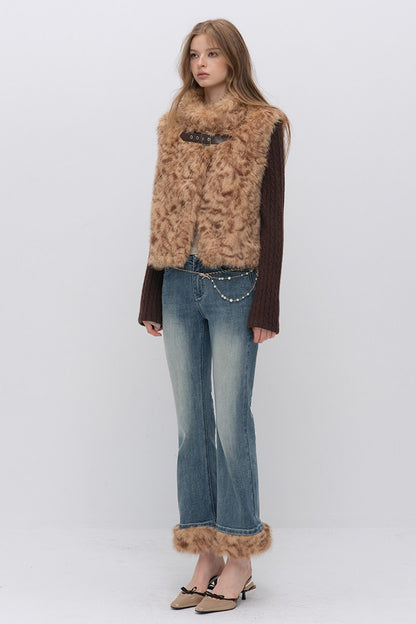 Detachable Frayed Hem Washed Flared Jeans