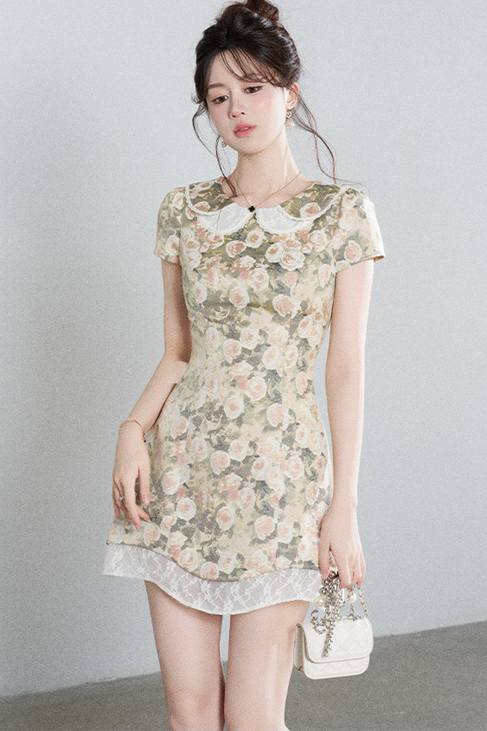 Floral Jacquard Doll Collar Dress