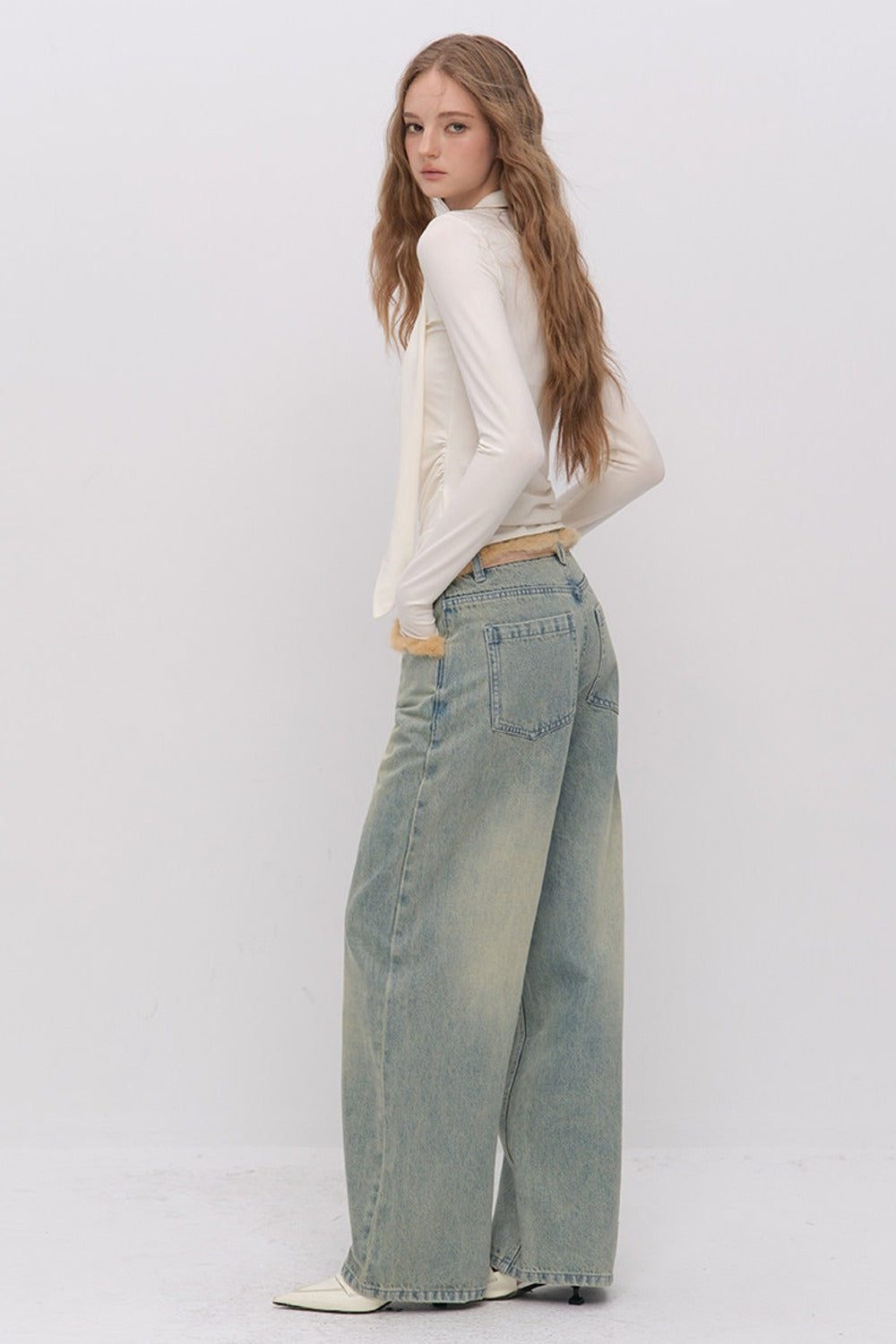 Fur Patch Wide-Leg Jeans