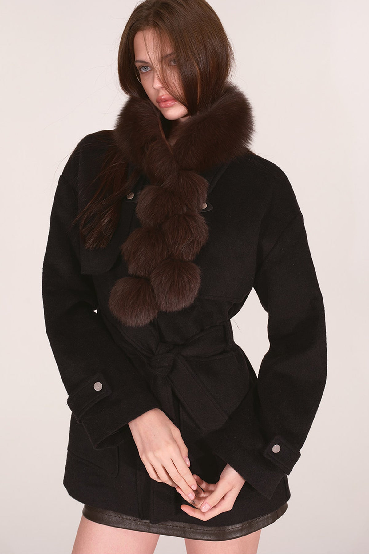 Fox Fur Tassel Pom Pom Scarf