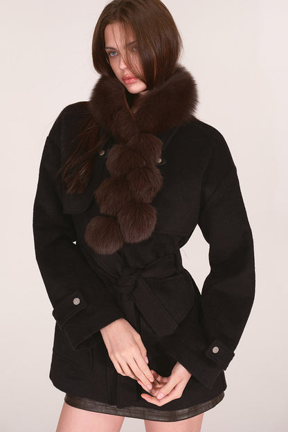 Fox Fur Tassel Pom Pom Scarf