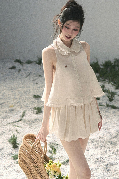 Conjunto de top de encaje francés y falda capullo