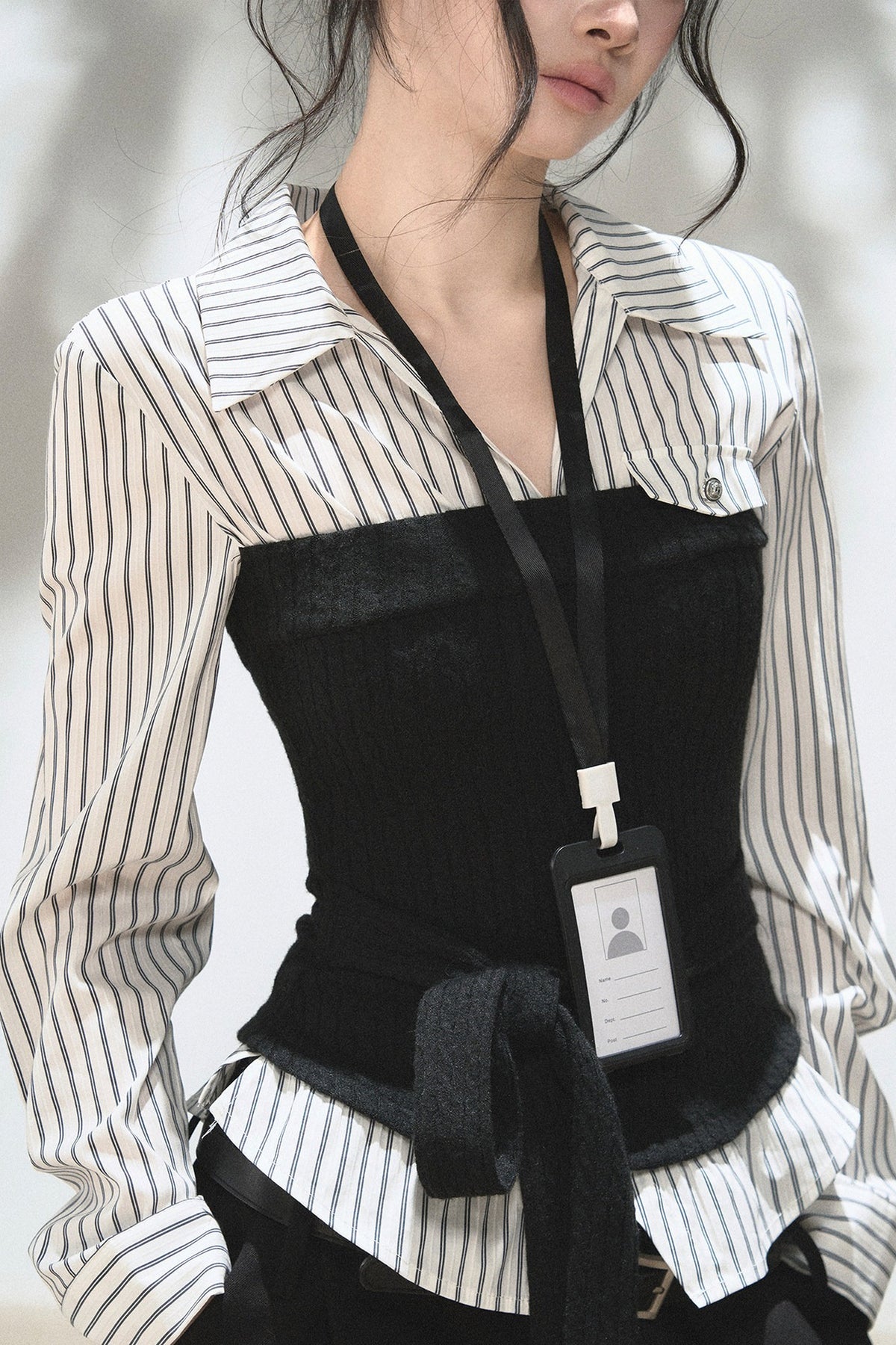 Layered-Look Knit Striped Shirt