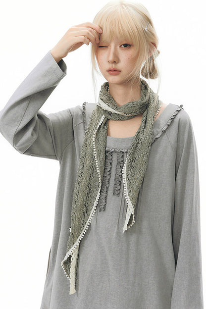 Front Chest Tuck Webbing Raglan Knit T-Shirt