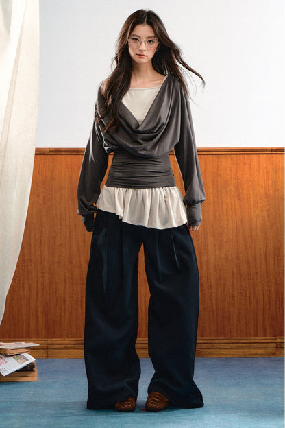 Draped Ruched Blouse and Inner Top Set-Up