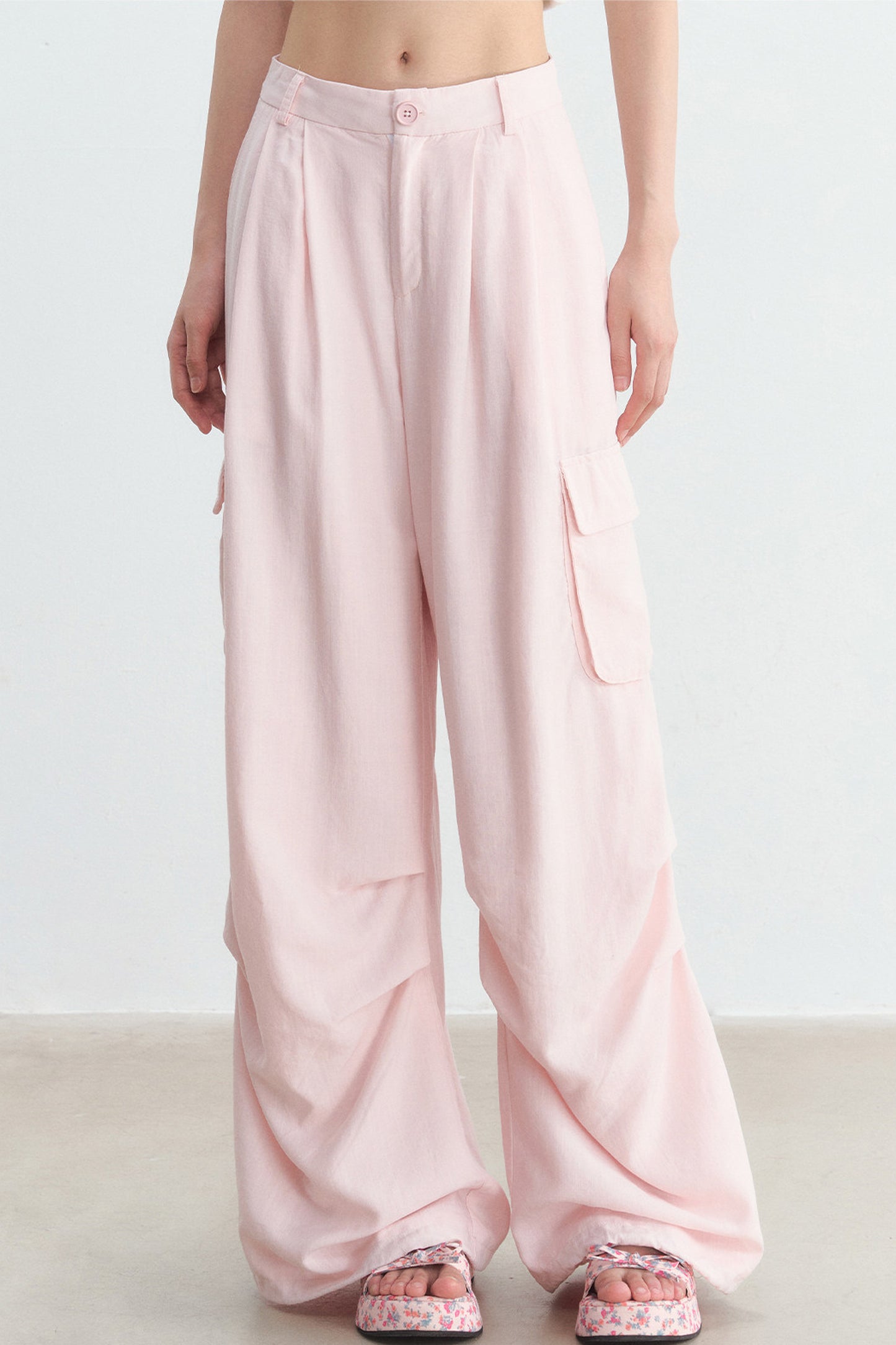 Pink High-Waisted Wide-Leg Cargo Pants