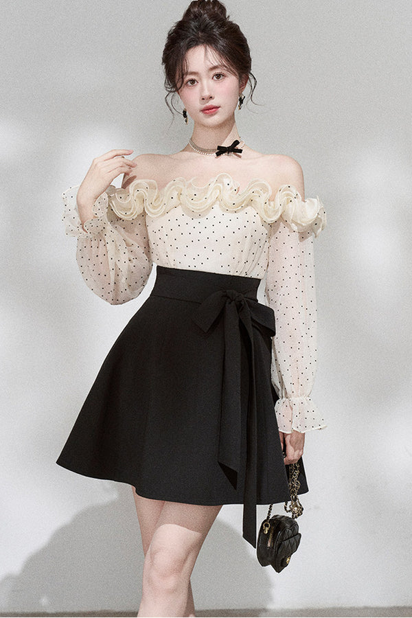 Ruffle Off-Shoulder Long Sleeve Dress