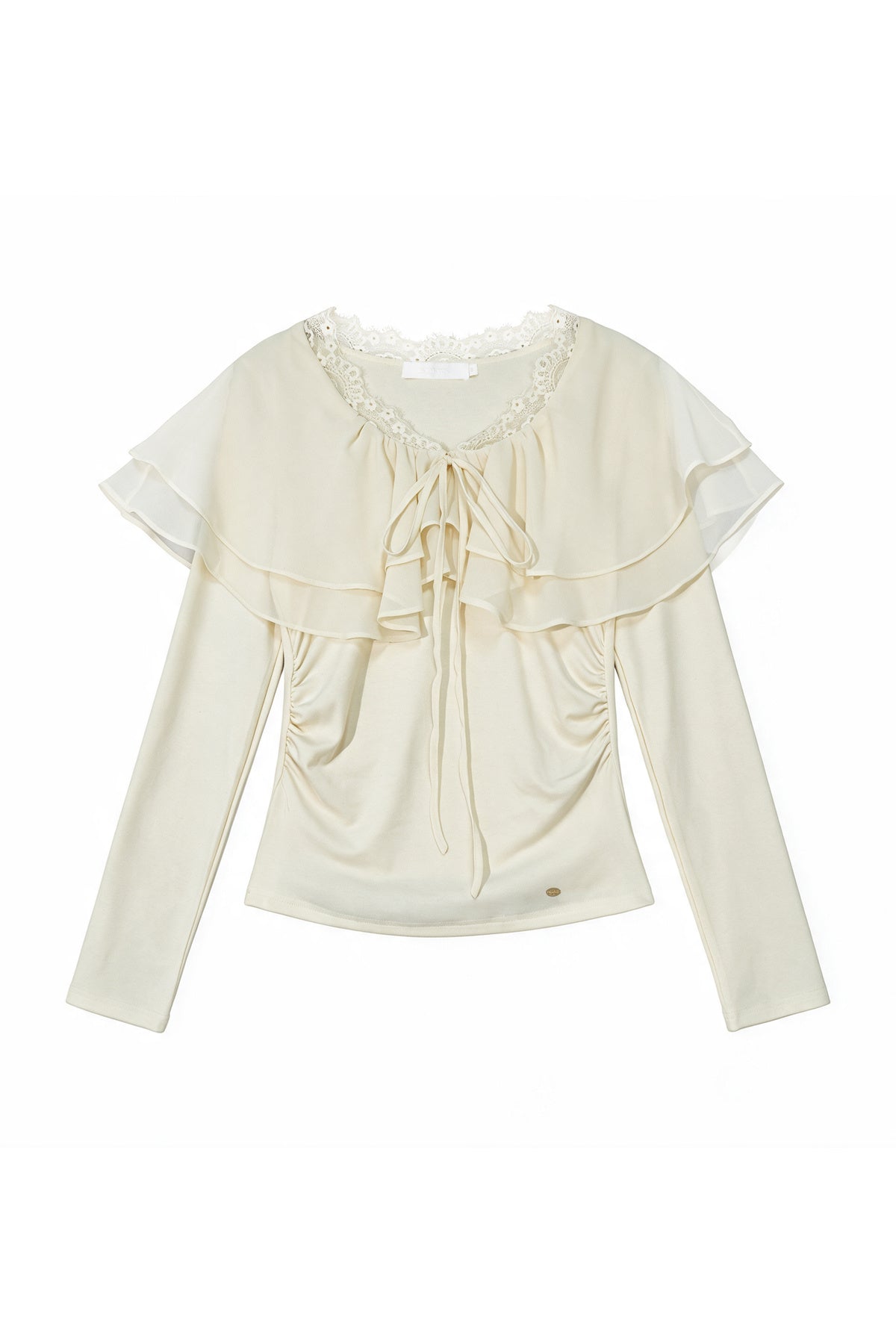 Lace Trim Ruffle Collar Long Sleeve Tee