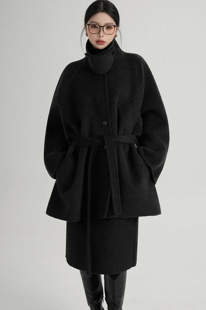 Mid-Length Armor Collar Wool Coat