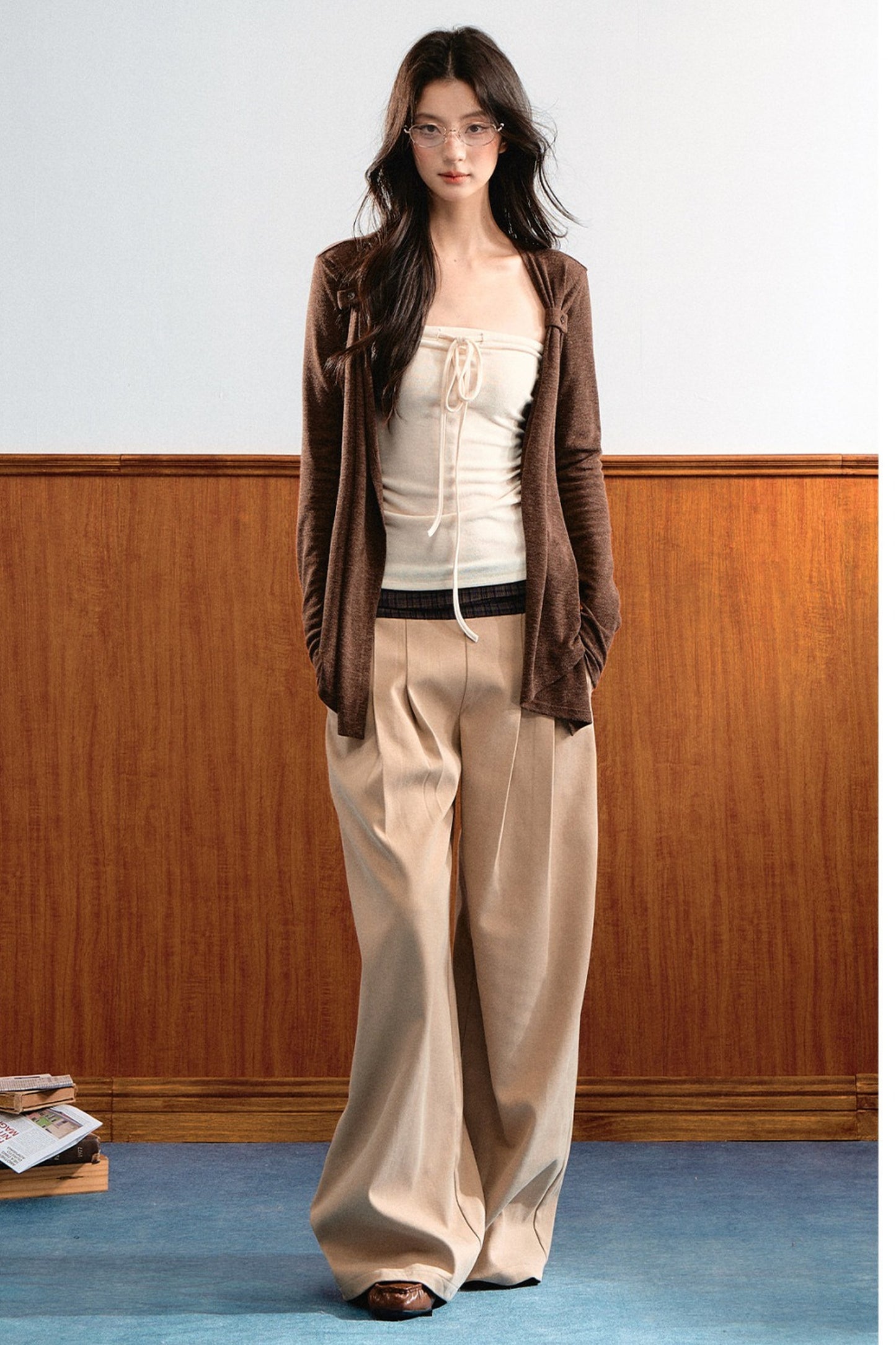 Knit Tie-Up Tube Cardigan Set-Up
