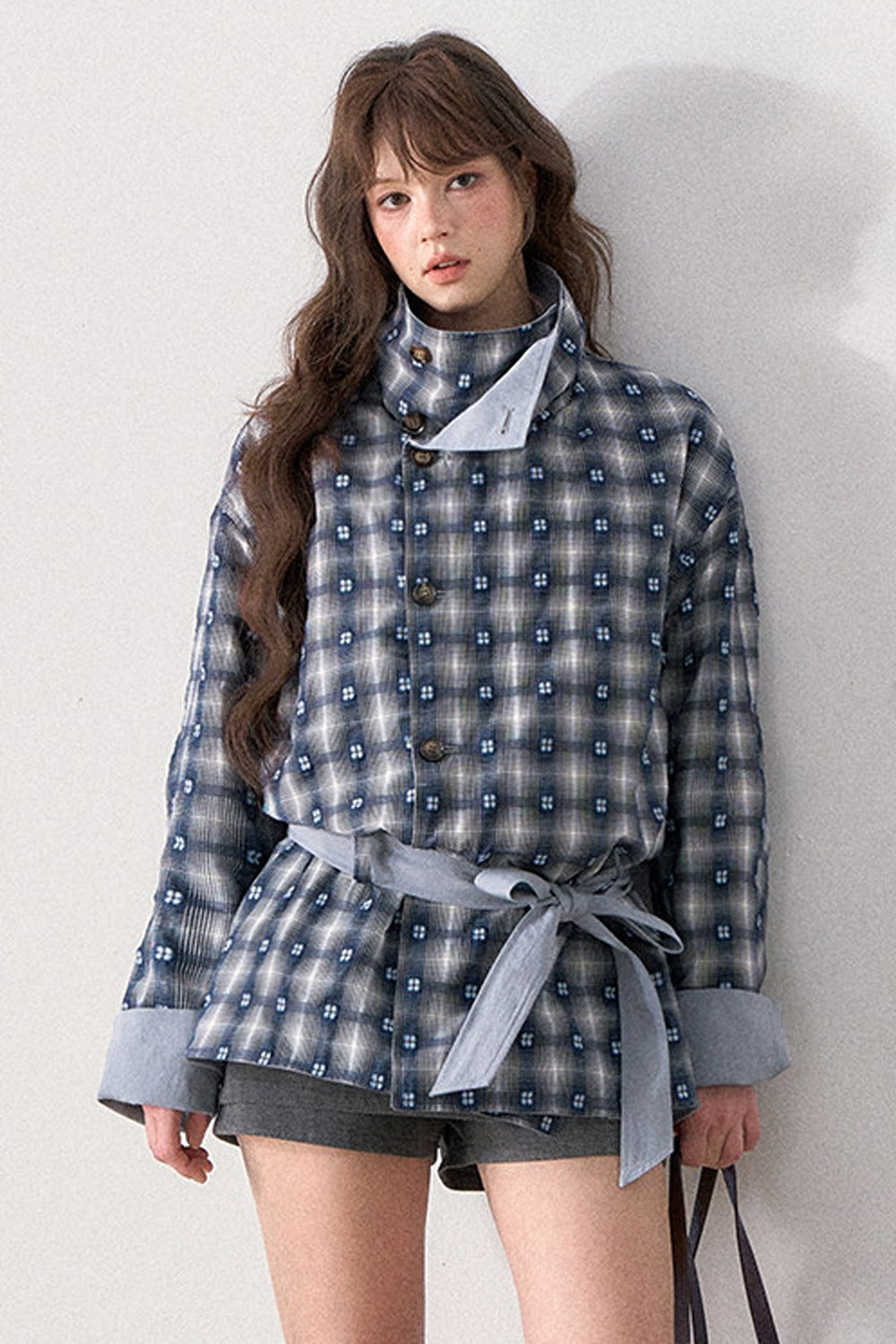 Mint Plaid Patchwork Trench Coat