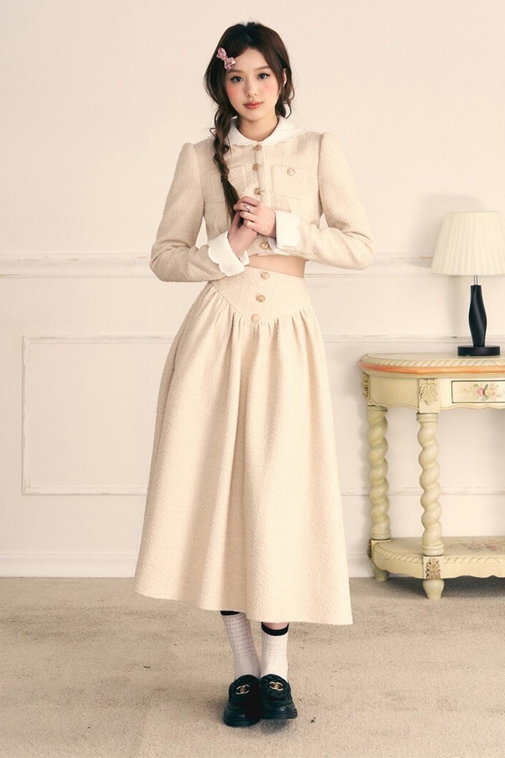 Tweed Jacket and Long Skirt Two-Piece Set