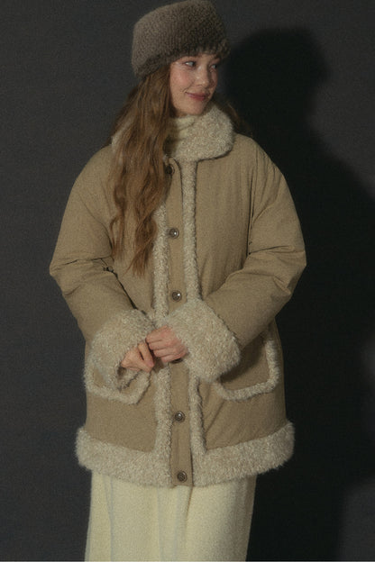 Long Plush Collar Down Jacket