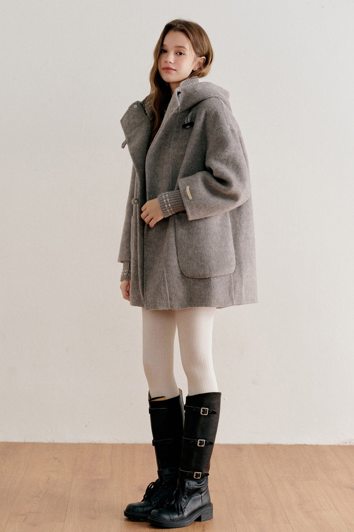 Hooded Horn Button Wool Coat