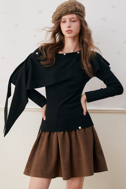 Cape-Schal echtes zweiteiliges gerafftes Stricktop-Set