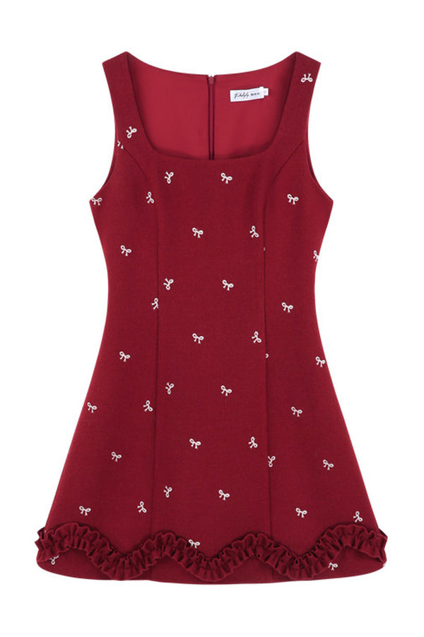 Red Sleeveless Dress and Apricot Top Set-Up