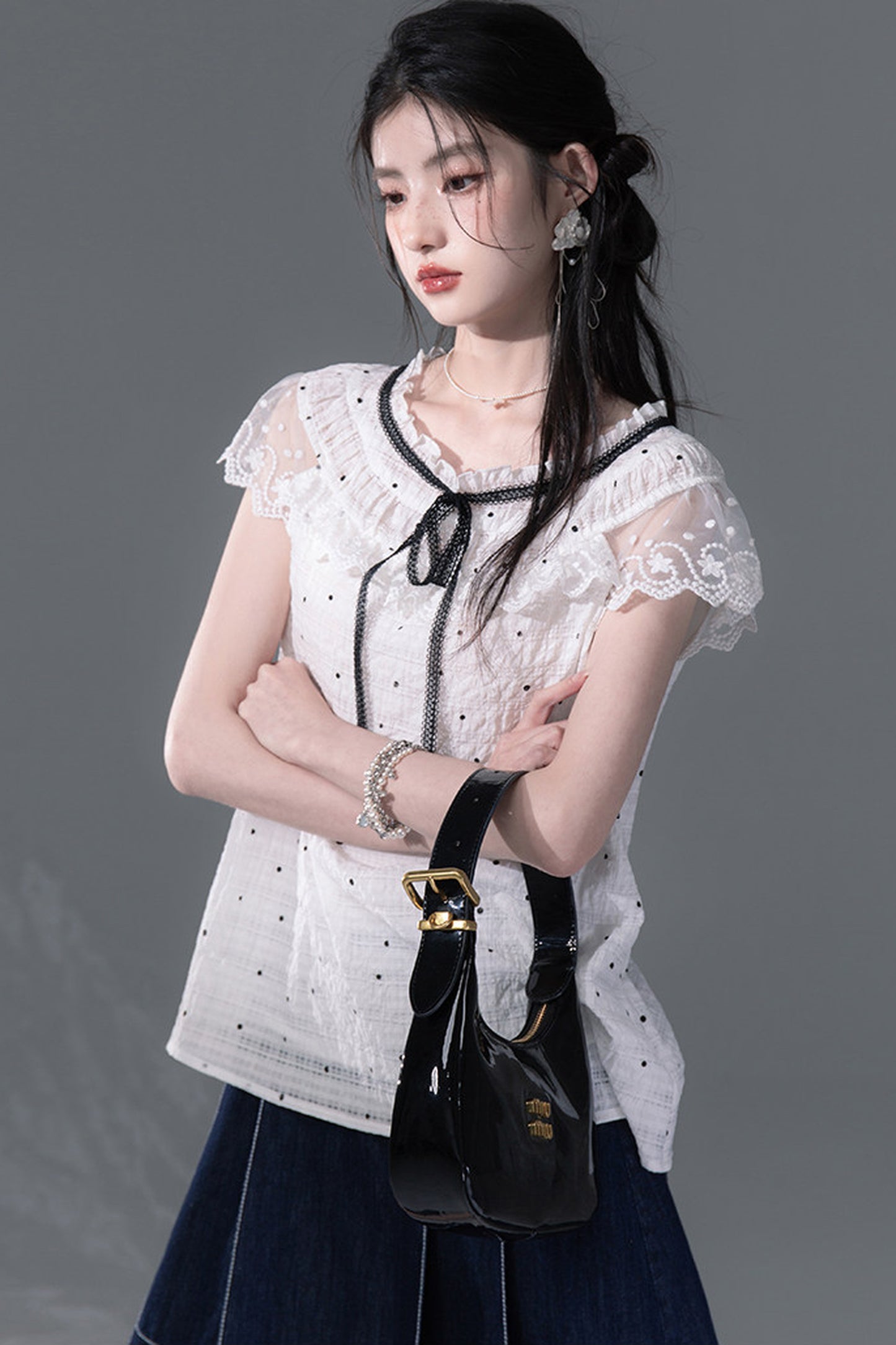 Pearl Polka Dot Chiffon Dress Set-Up
