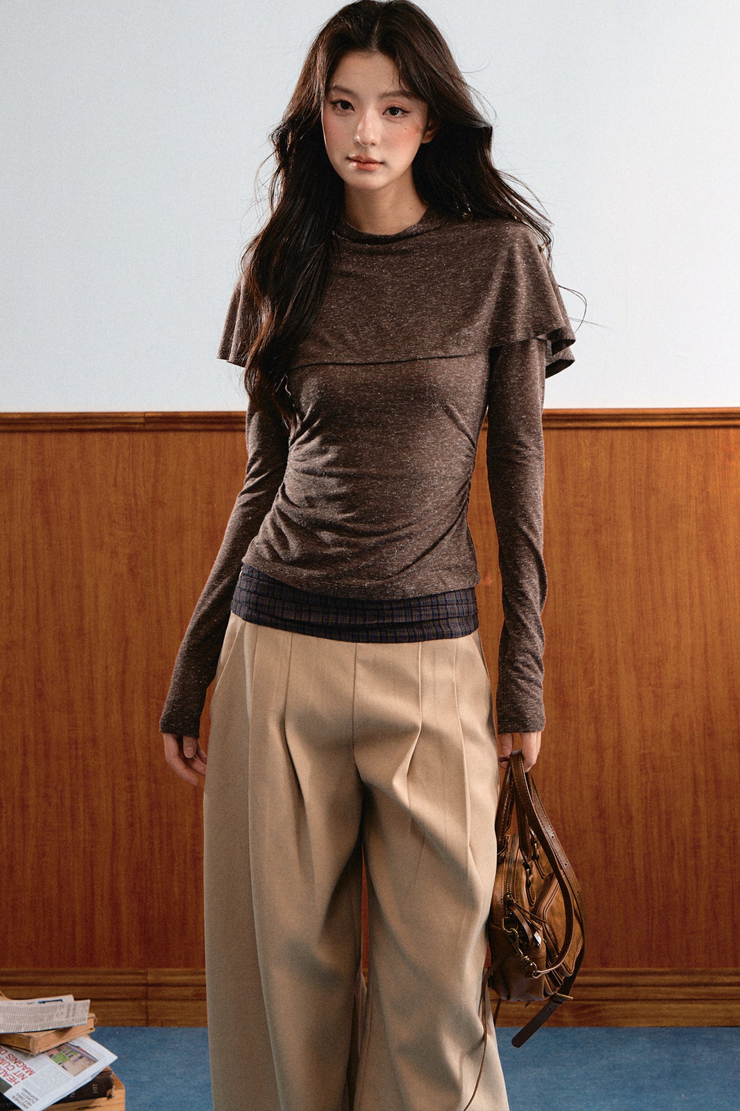 Double-Layer Pleated Knit Sweater