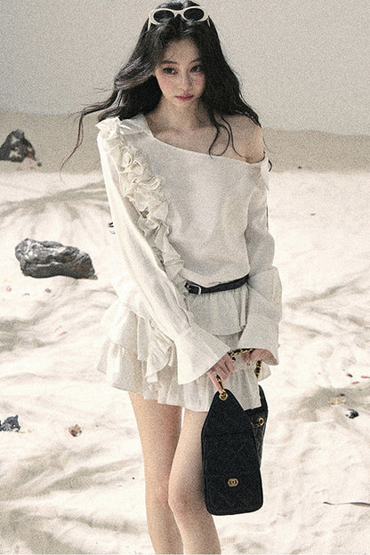French Ruffled Off-Shoulder Dress