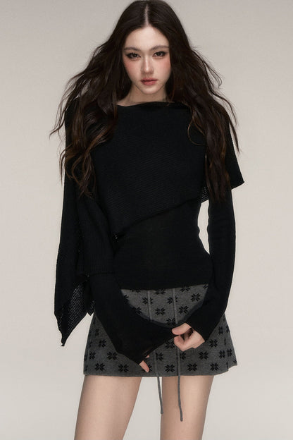 Weiches Windcape-Pullover-Strickoberteil