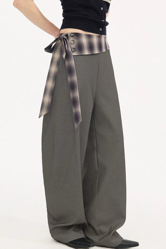 Plaid Tie-Waist Trousers