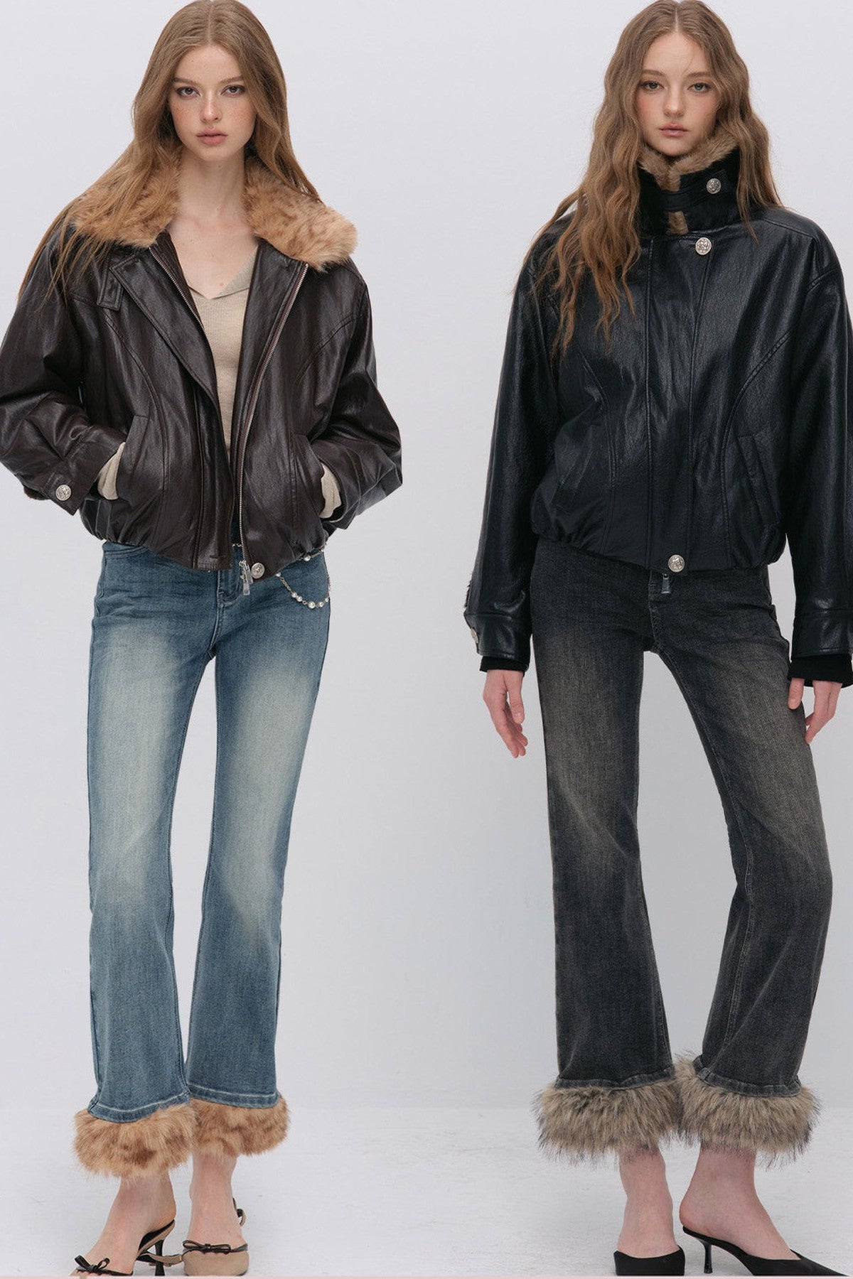 Textured Leopard Fur Collar PU Jacket