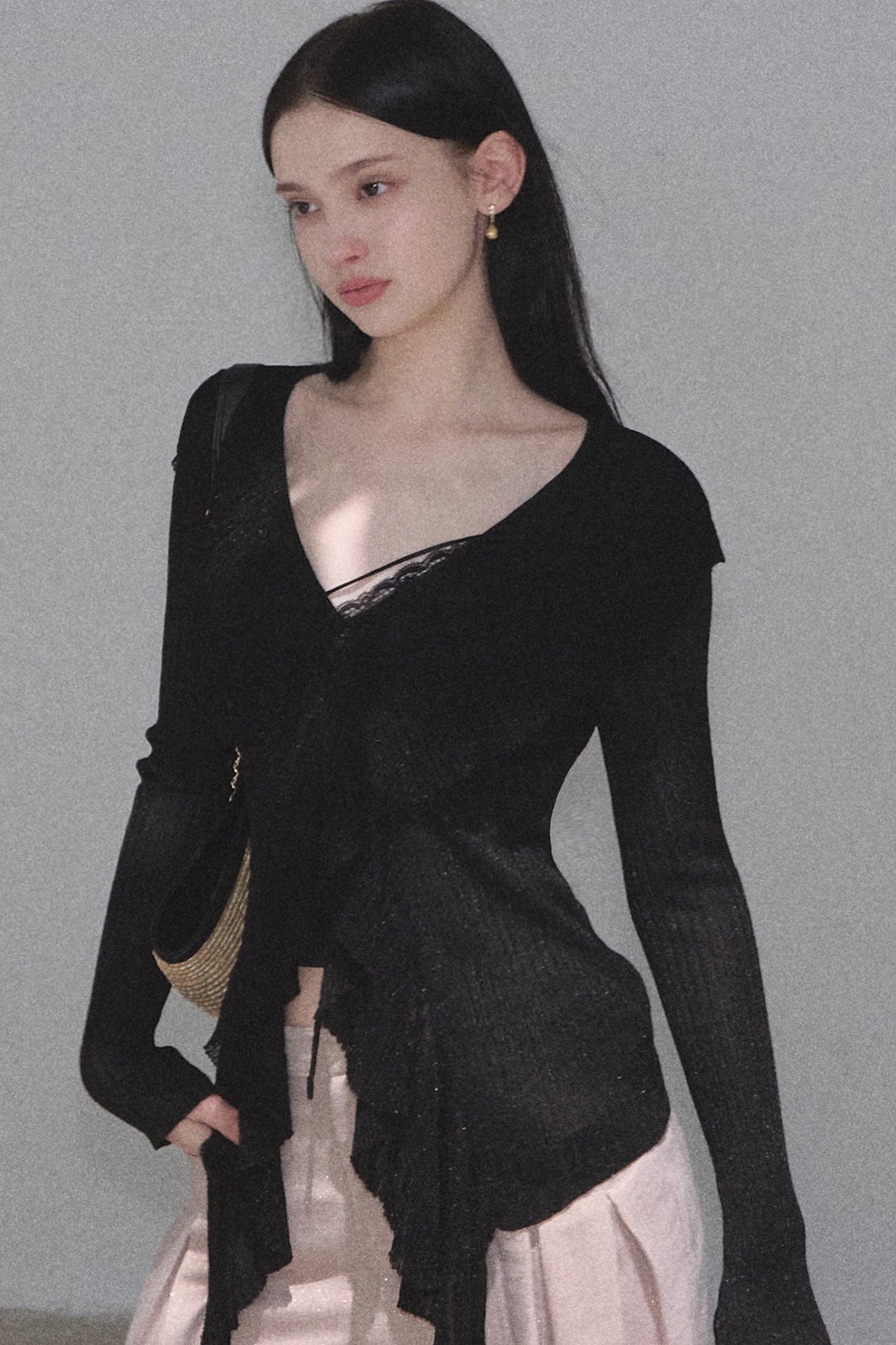 Shimmer V-Neck Long-Sleeve Blouse Top