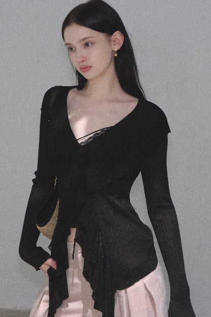 Shimmer V-Neck Long-Sleeve Blouse Top