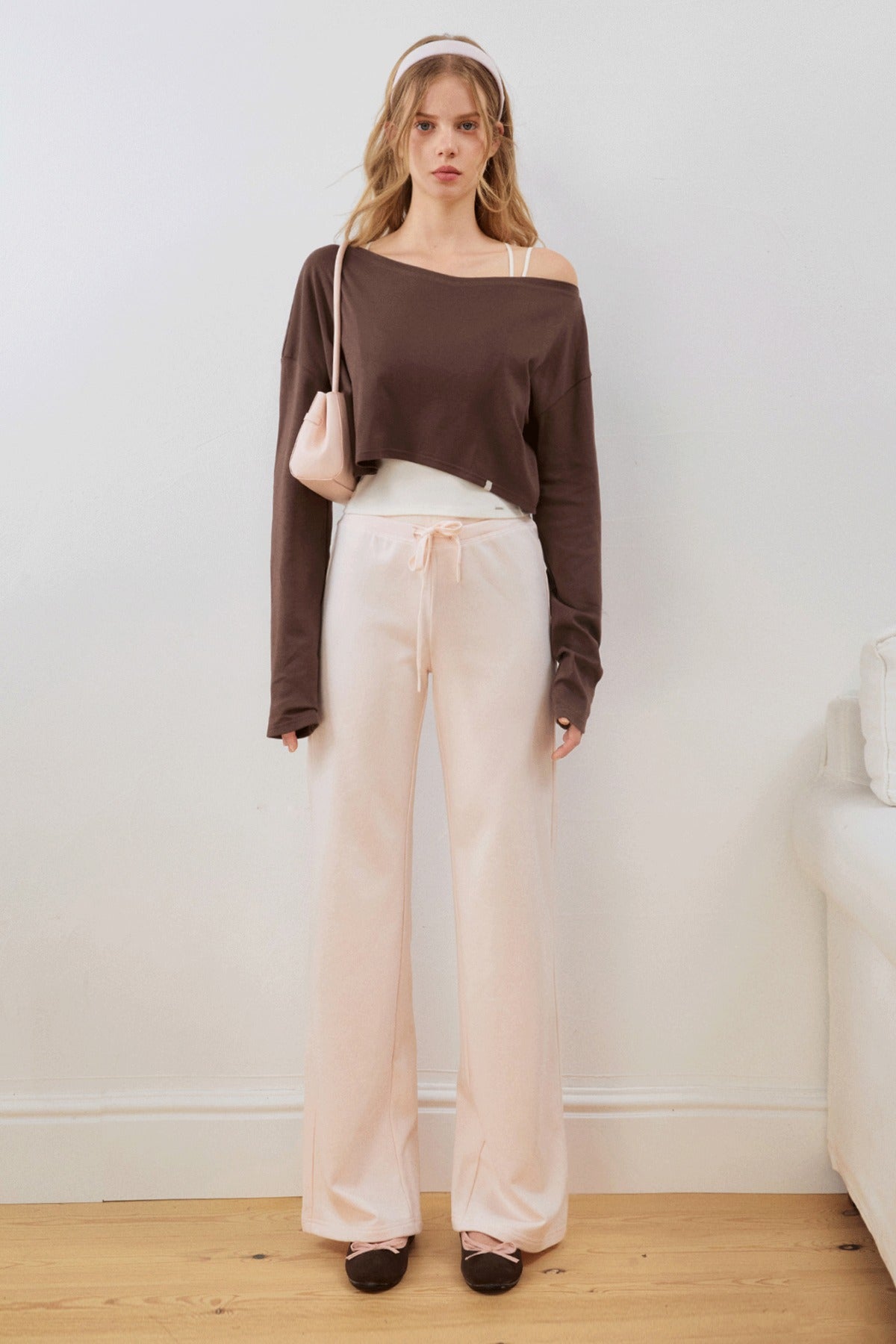 Asymmetrical Cropped Sweatshirt and Waistband Sweatpants Set-Up