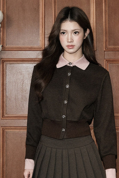 Layered-Look Lapel Knit Cardigan