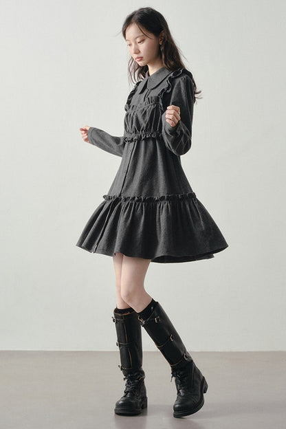 Misty Black Pleated Vest and Shirt Dress Set