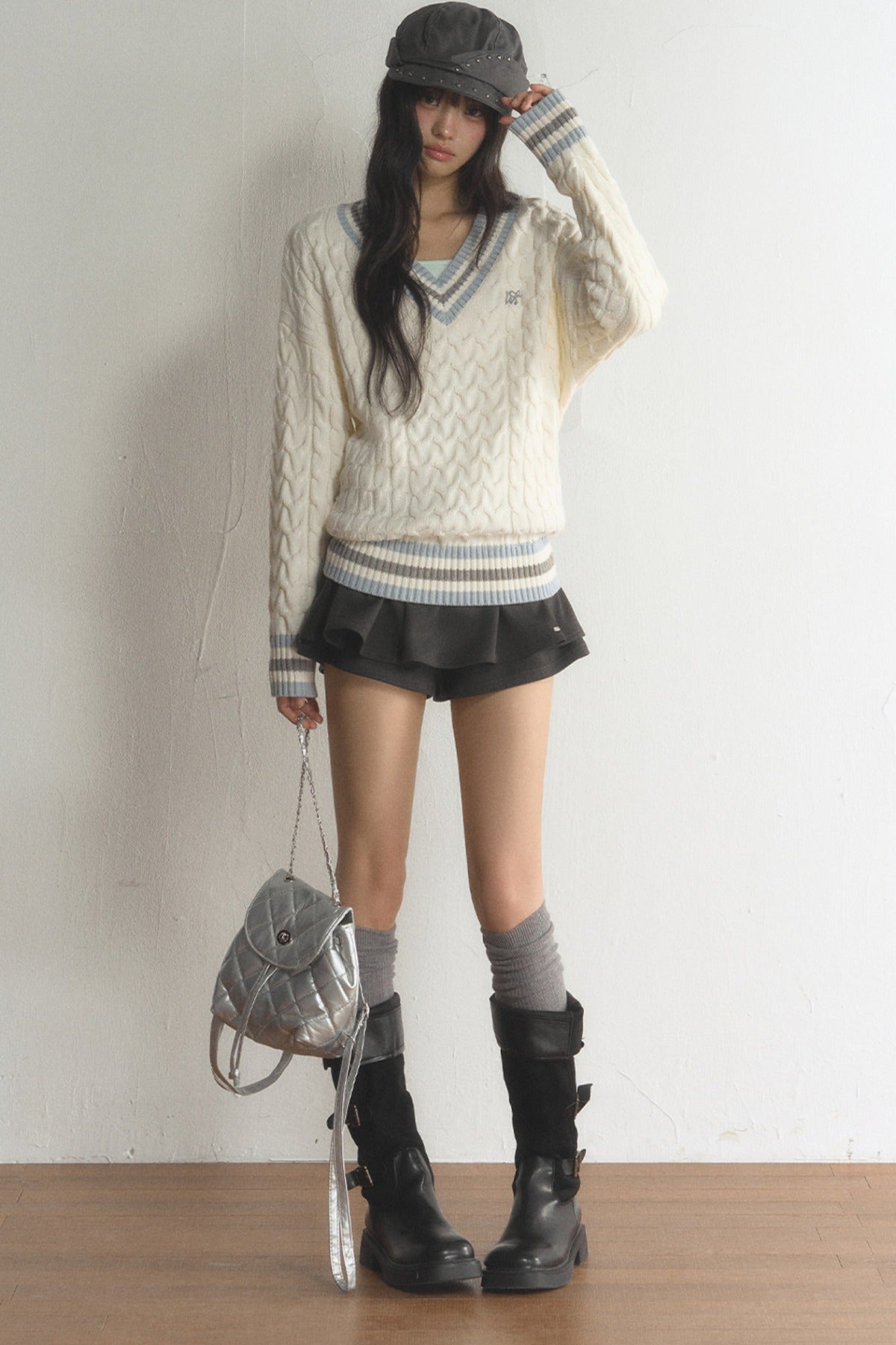 Drawstring High-Waisted Pleated Skirt