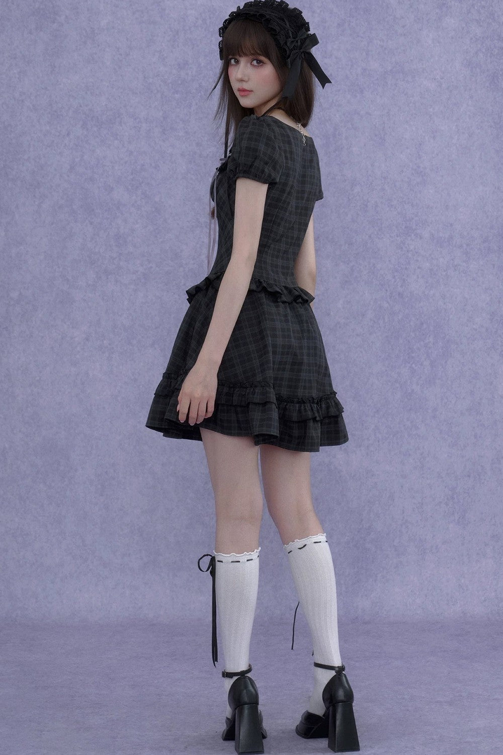 Rose Plaid Lolita Square Neck Dress