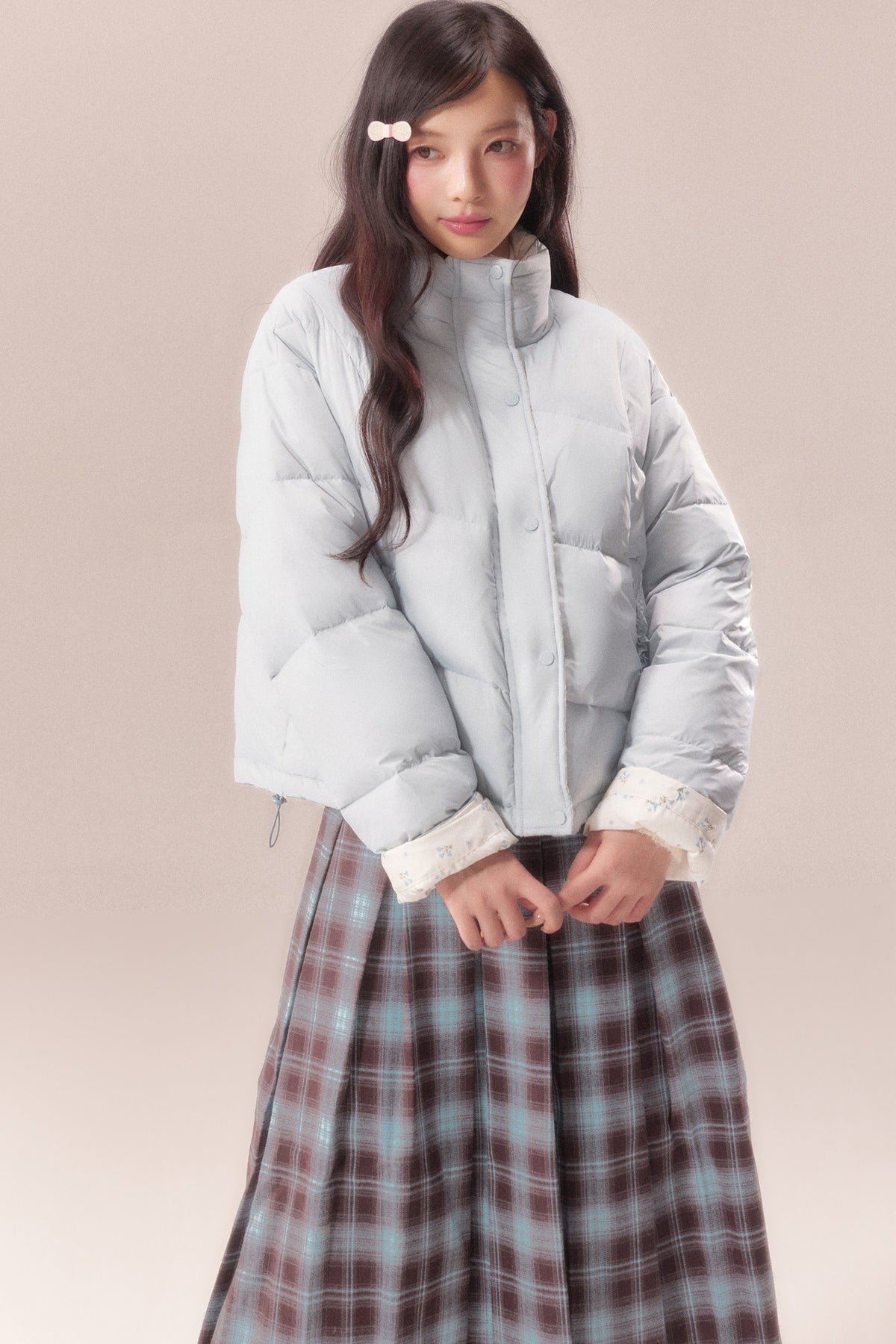 Reversible Floral Down Drawstring Jacket