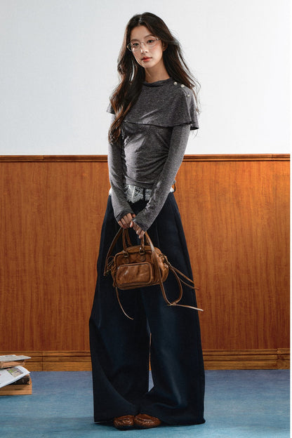Double-Layer Pleated Knit Sweater