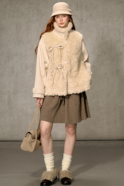 Flower Tea Layered-Look Woolen Furry Top