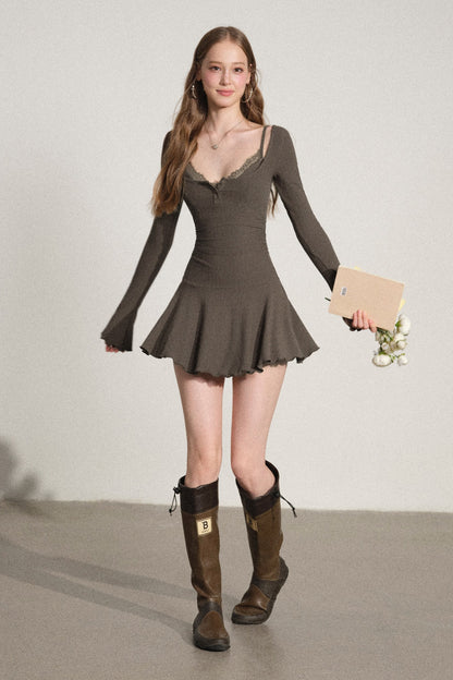 Layered-Look Square Neck Dress
