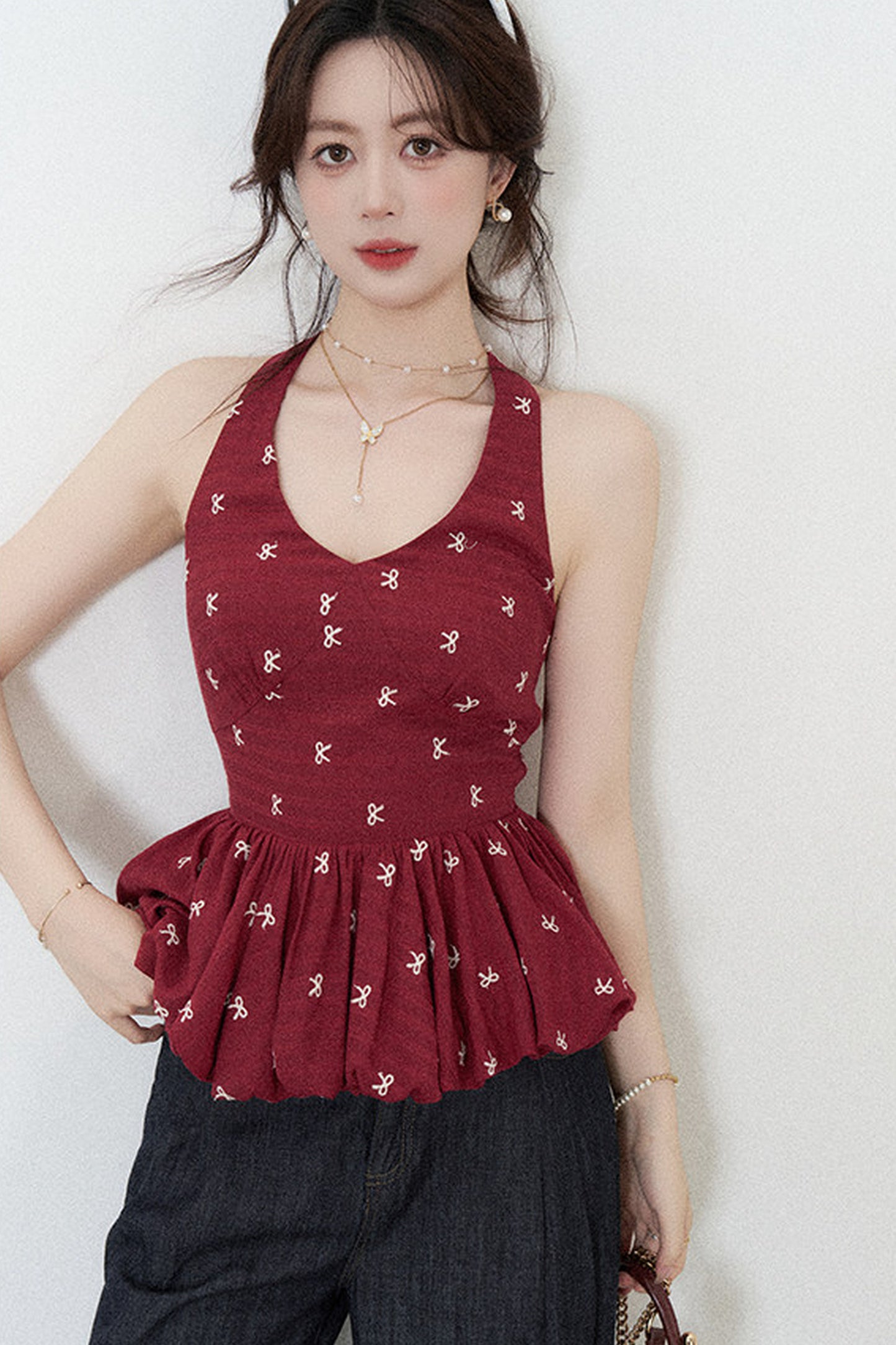 Red Halter Peplum Top