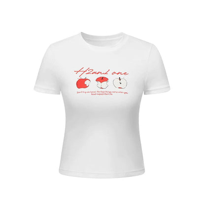 Camiseta de estilo americano con estampado de manzana