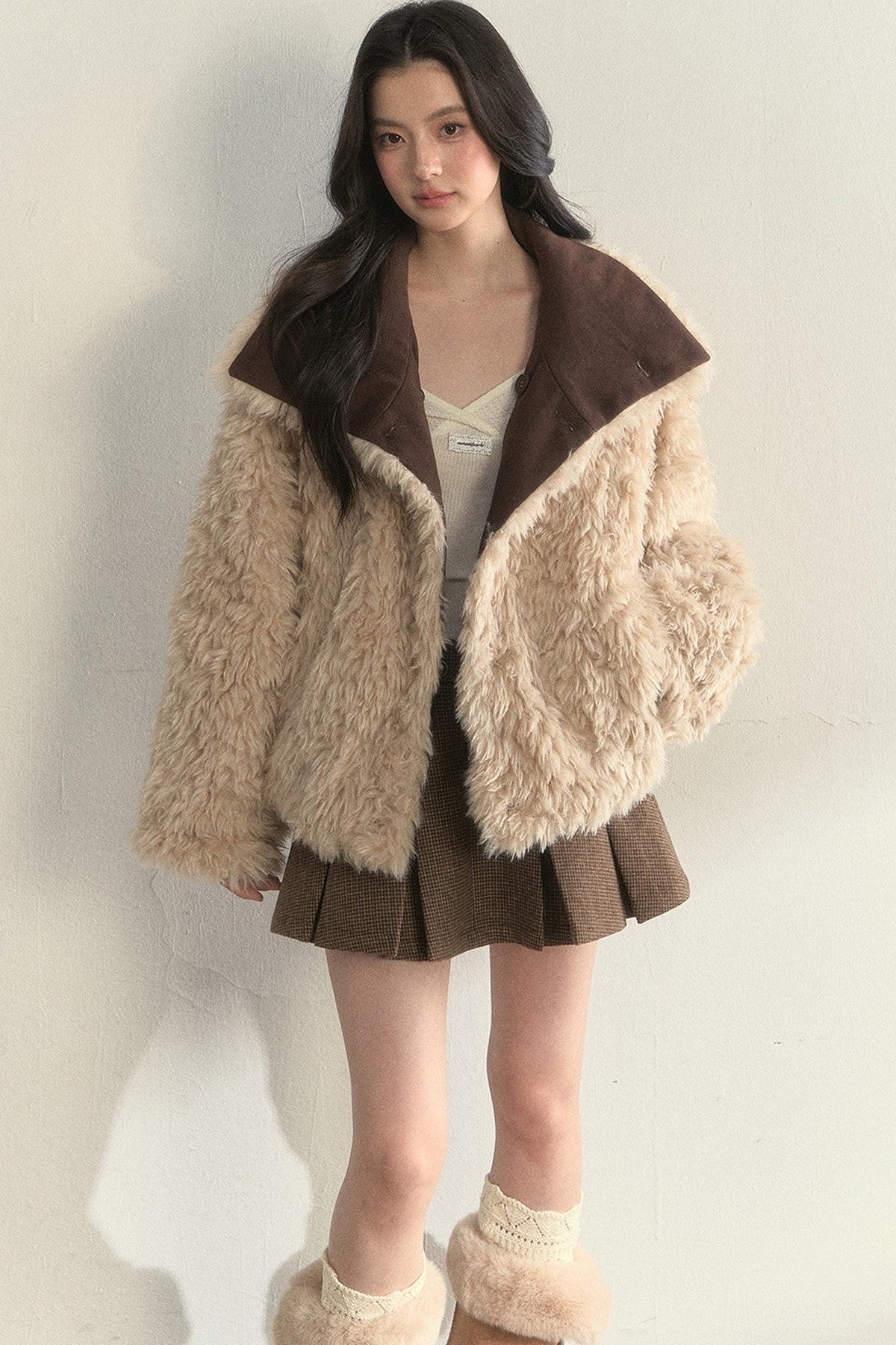Chaqueta parka de borreguito sintético, mullida y cruzada